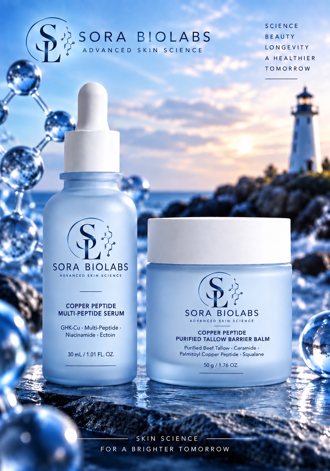 Sora BioLabs copper peptide serum and barrier balm